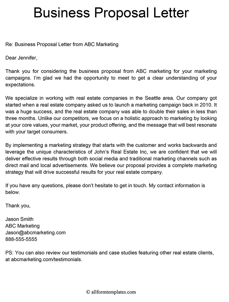 Sample Business Proposal Letter For Services