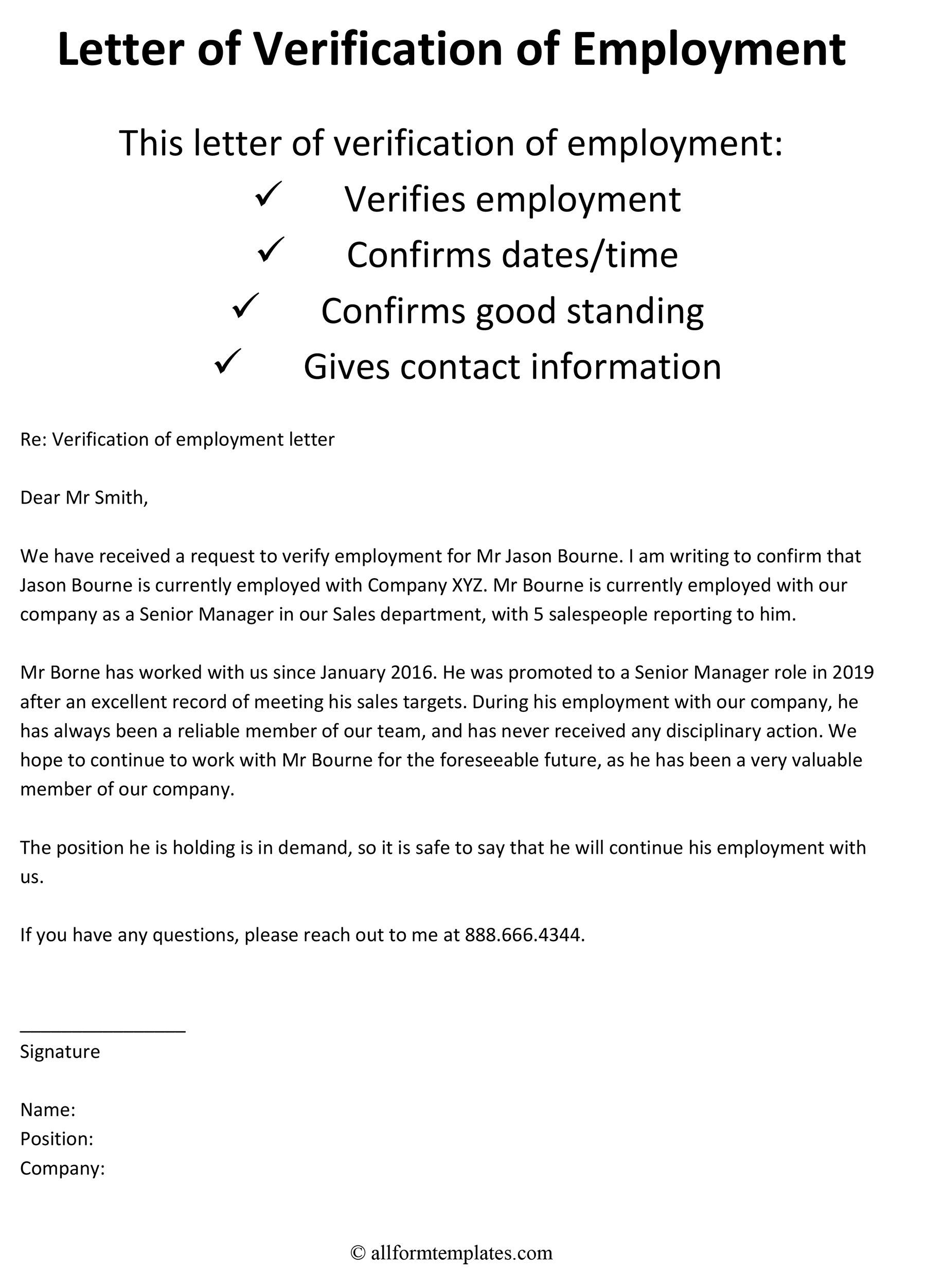 Letter of Verification of Employment