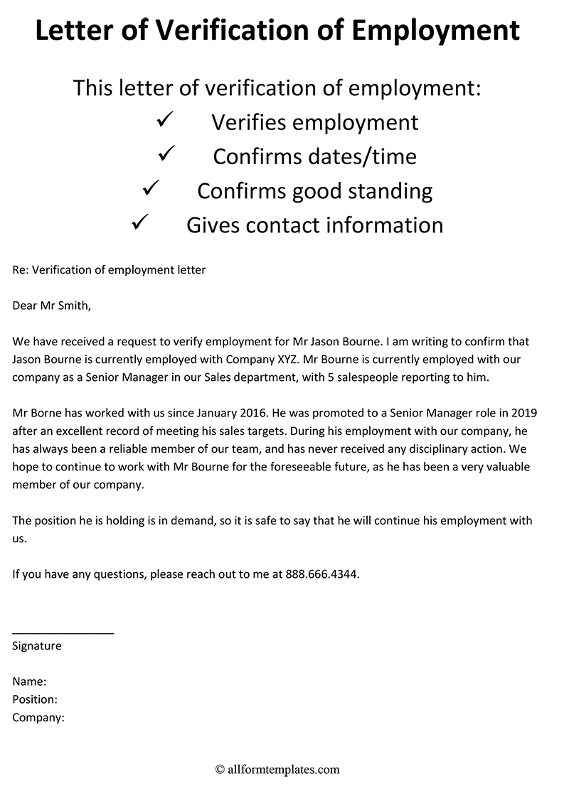 Employee work verification letter template