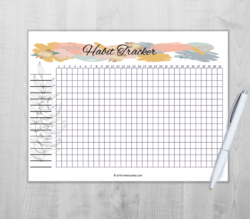 monthly habit tracker printable for several habits (second template)