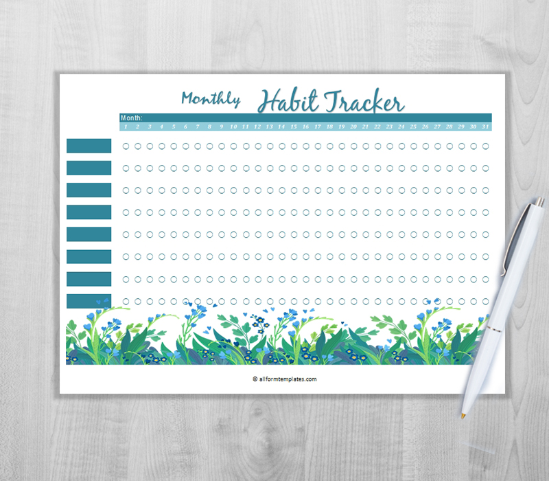 habit tracker printable for several habits for a month or 30 days (Third template)